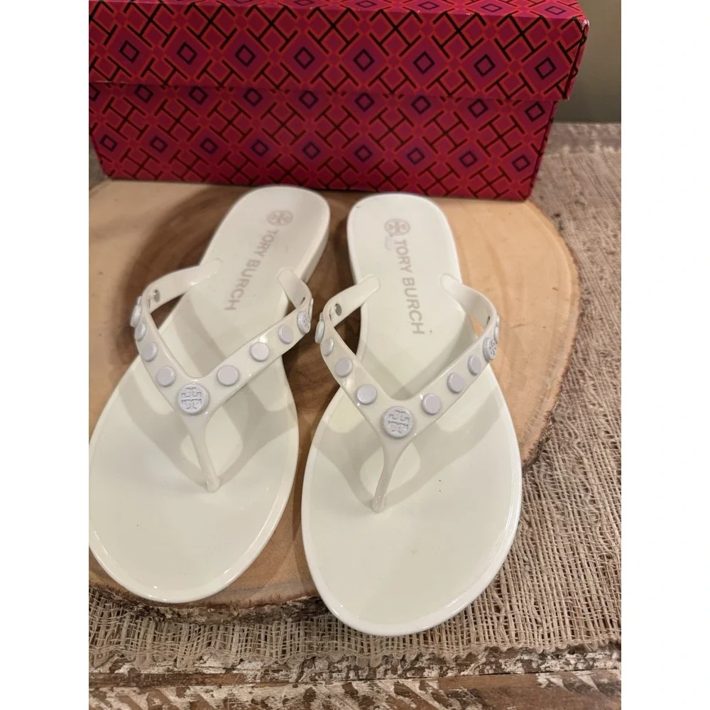 Tory Burch Studded Jelly Flip Flop Thong Sandal Ivory 8 $148 New‎ In Box